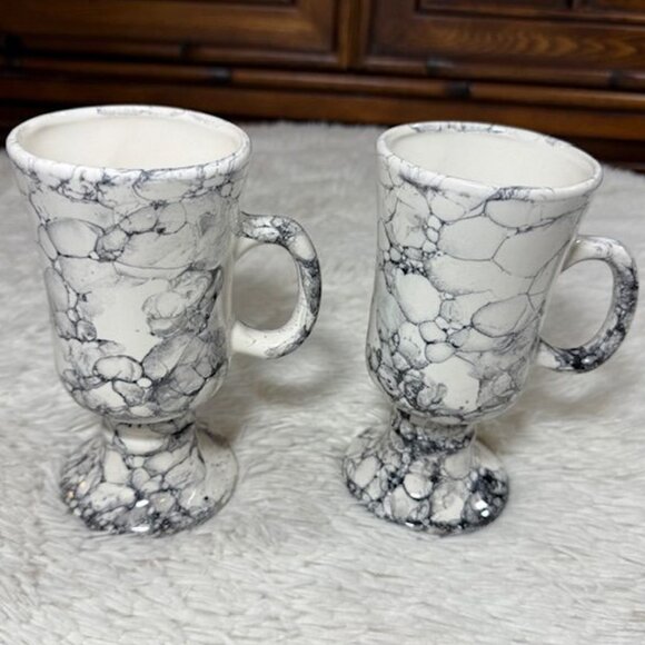 NWOT Set of 2 Marble Design Irish Coffee Cappuccino Latte Mugs - Picture 5 of 14